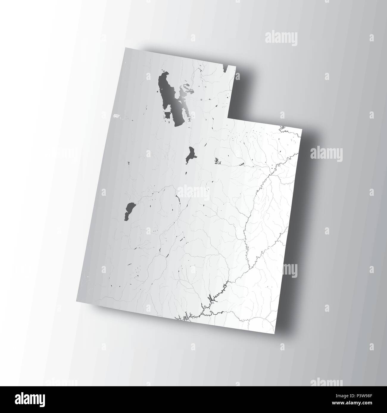 U.S. states - map of Utah with paper cut effect. Hand made. Rivers and ...