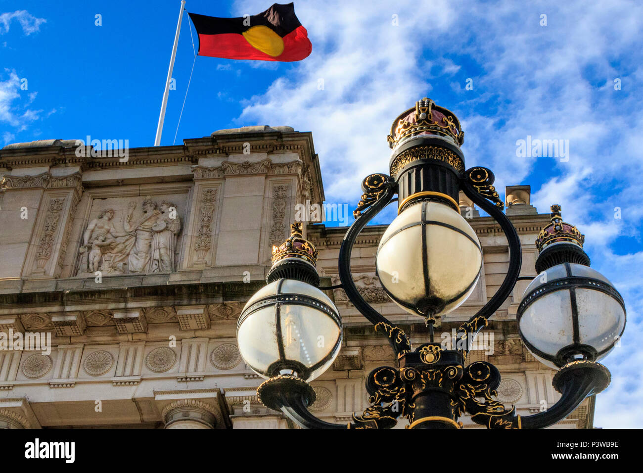 Aboriginal  flag,  Australia, Melbourne, Parliament House, Victoria Stock Photo