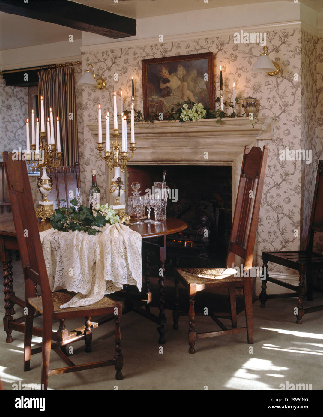 Antique Chairs And Table In Victorian Style Dining Room With