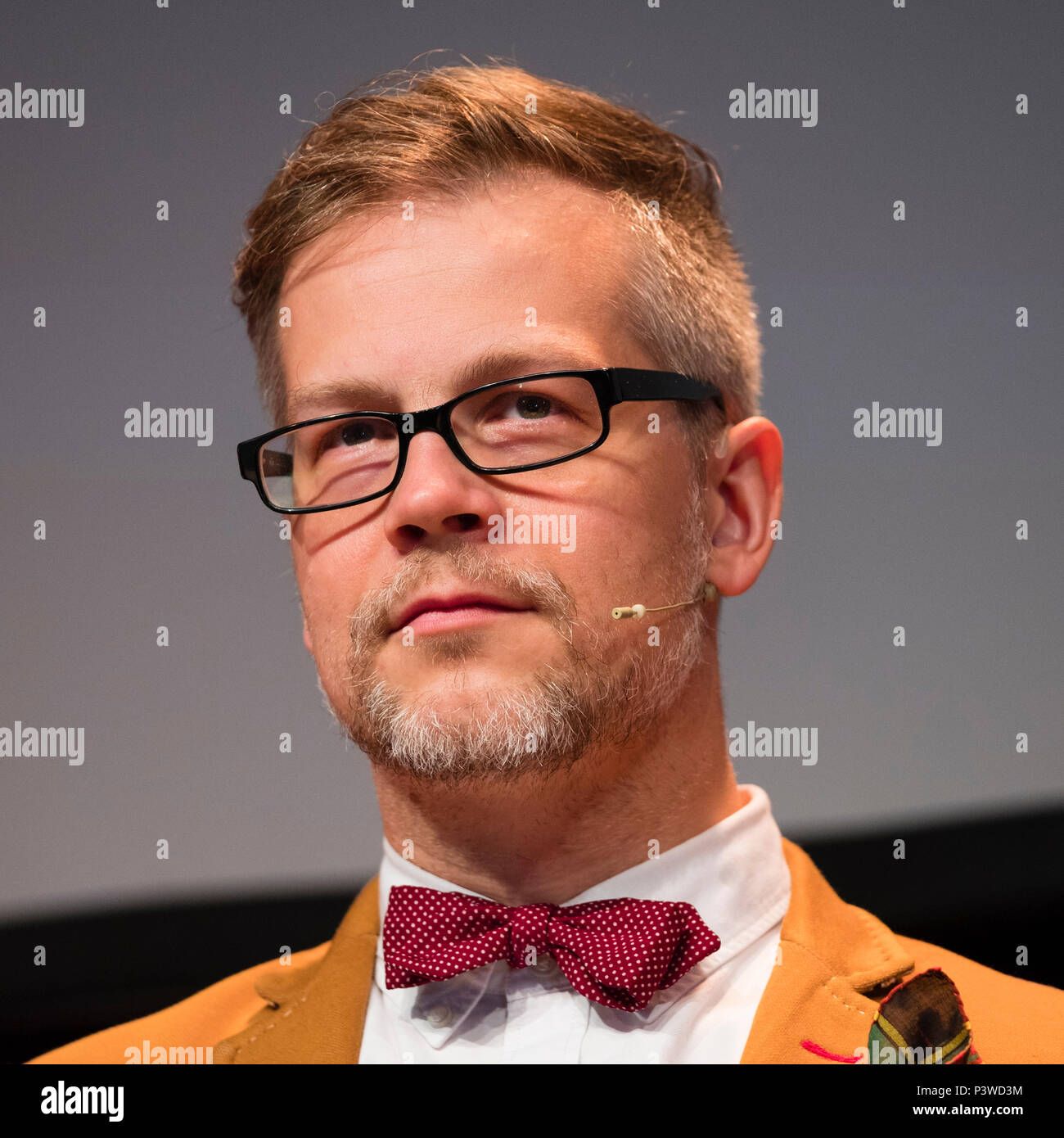 Jacek Dehnel,   Polish poet, writer, translator and painter, pictured at the 2018 Hay Festival of Literature and the Arts.  The annual festival  in the small town of Hay on Wye on the Welsh borders , attracts  writers and thinkers from across the globe for 10 days of celebrations of the best of the written word, political though  and literary debate Stock Photo