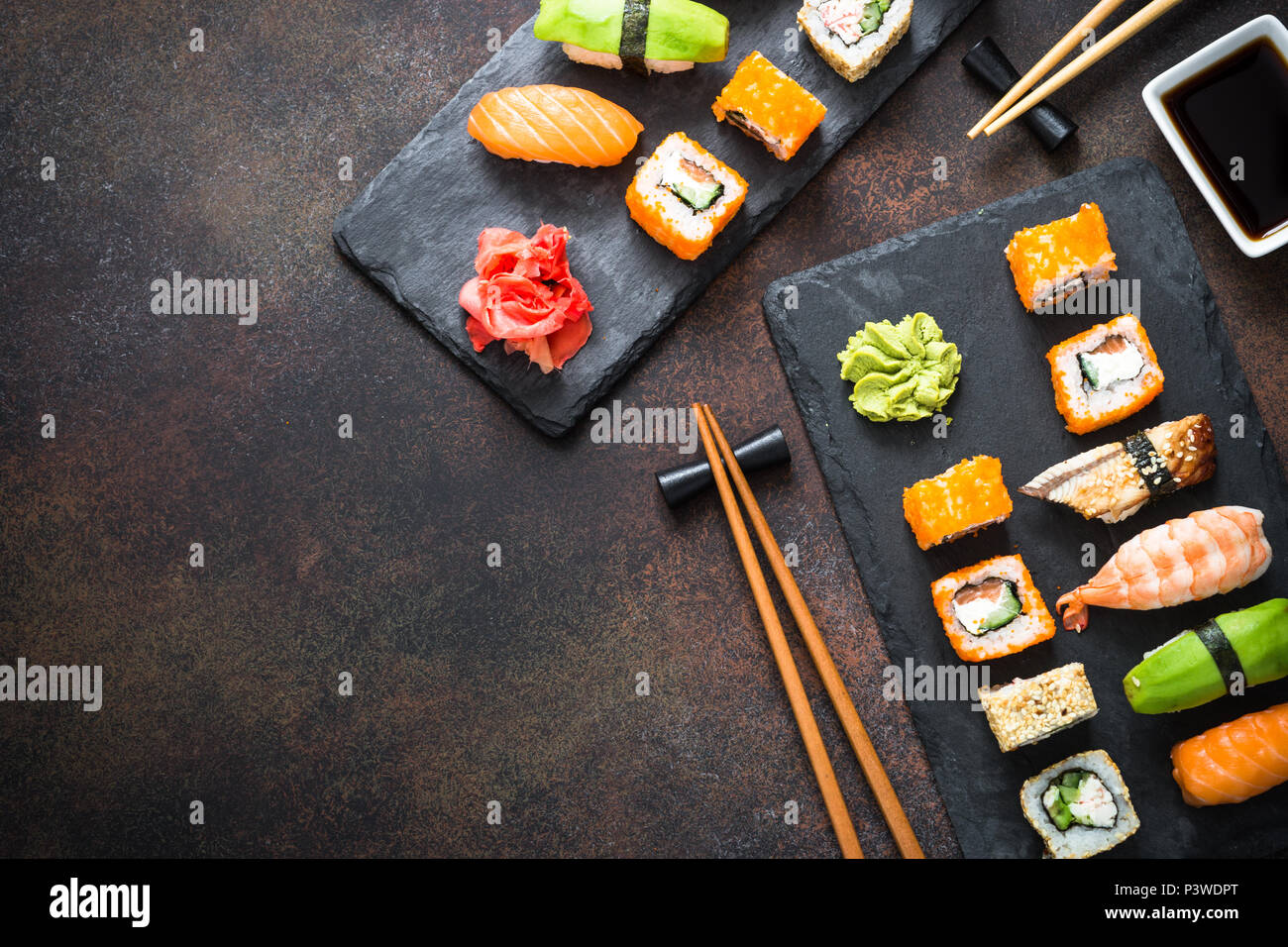 Japanese Sushi Set Top View Flat Lay Copy Space Stock Photo by