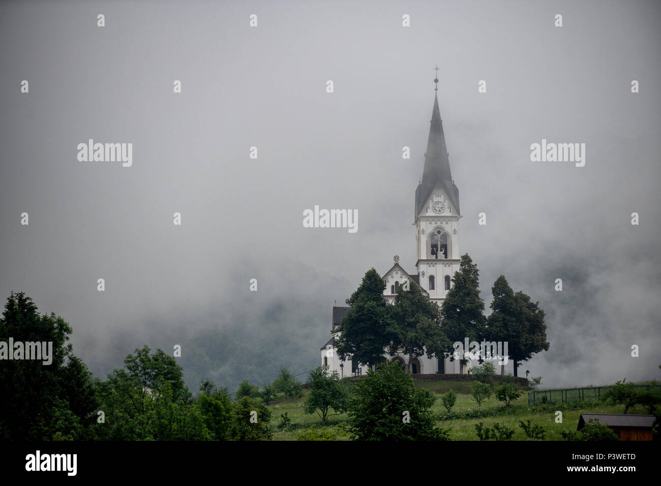 Church of the Sacred Heart in the village of Dreznica near Kobarid ...