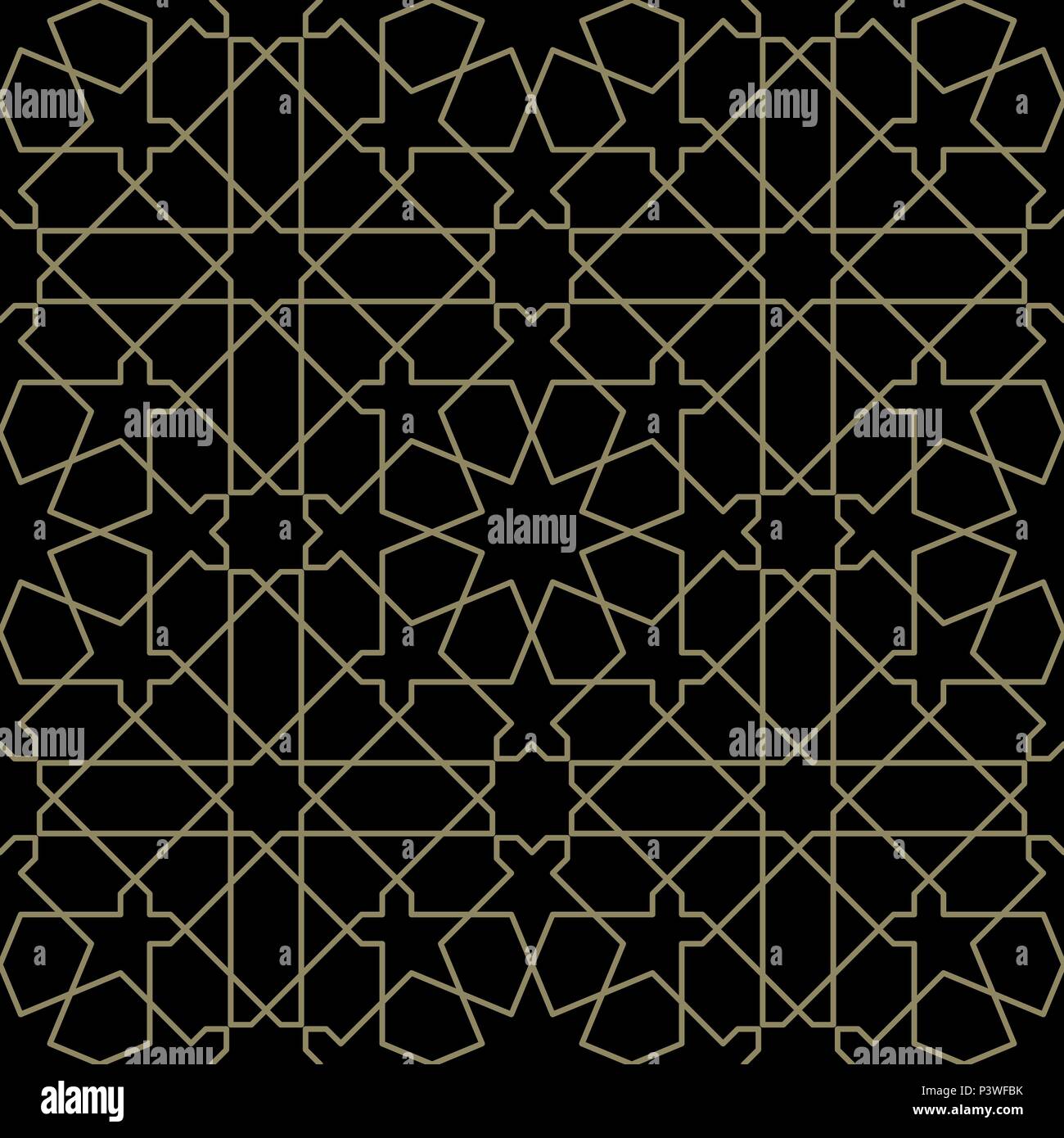 Arabesque geometric vector seamless pattern in Arabian style. This luxury abstract tileable pattern is ideal for creative design project, background Stock Vector