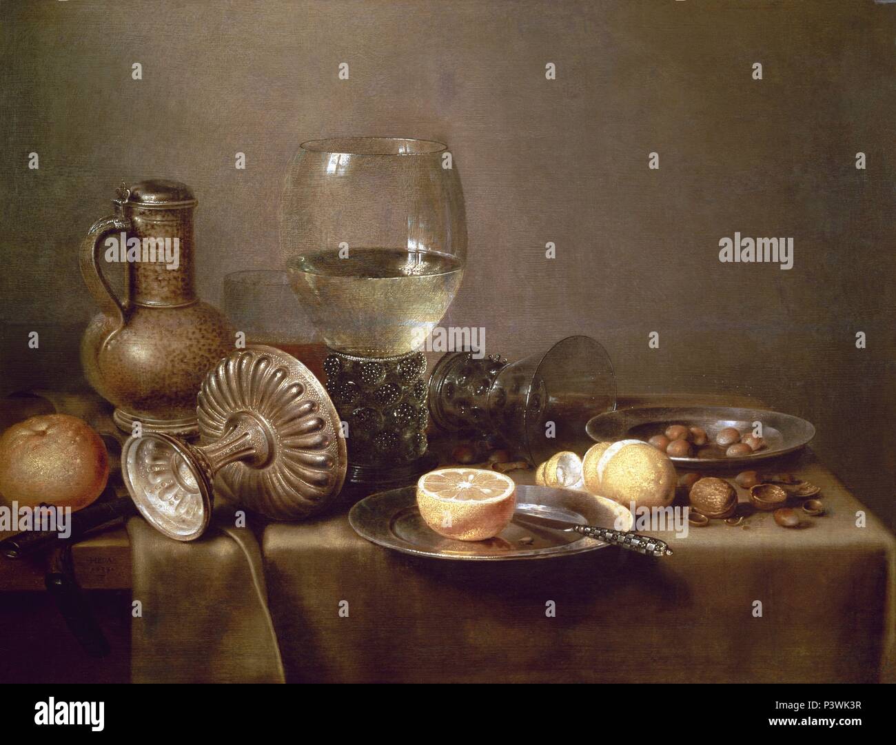 Still Life. (Bodegón). Canvas (54 x 71). 17th century. Dutch painting. Baroque style. Author: Willem Claeszoon Heda (c. 1594-c. 1680). Location: MUSEO DEL PRADO-PINTURA, MADRID, SPAIN. Stock Photo