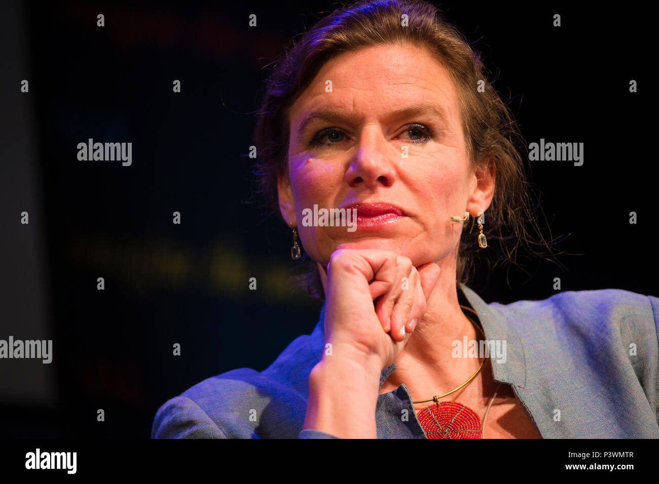 Mariana Mazzucato,   author of 'The Value of Everything', economist, professor in the Economics of Innovation and Public Value and Director of the Institute for Innovation and Public Purpose at University College London (UCL) and the RM Phillips Chair in the Economics of Innovation at the University of Sussex.  Pictured at the 2018 Hay Festival of Literature and the Arts.  The annual festival  in the small town of Hay on Wye on the Welsh borders , attracts  writers and thinkers from across the globe for 10 days of celebrations of the best of the written word, political though  and literary deb Stock Photo