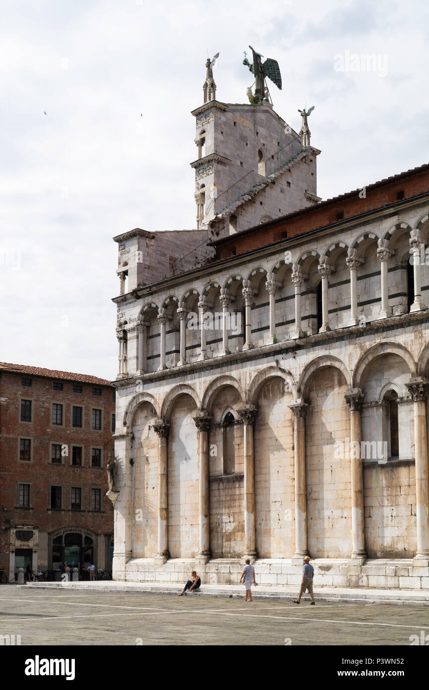 San Michele in Foro, a side view showing the back of the facade. Stock Photo