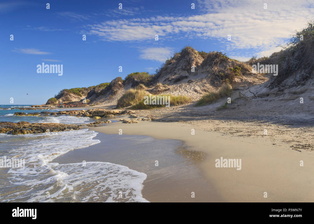 The most beautiful sandy beaches of Apulia. Salento coast: Frassanito Beach (ITALY). From Torre Dell'Orso and Otranto the sandy coastline is character Stock Photo