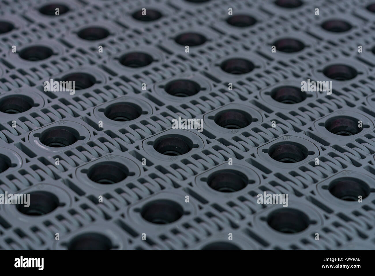 Texture of modular conveyor belt with roller. Conveyor equipment. Parts