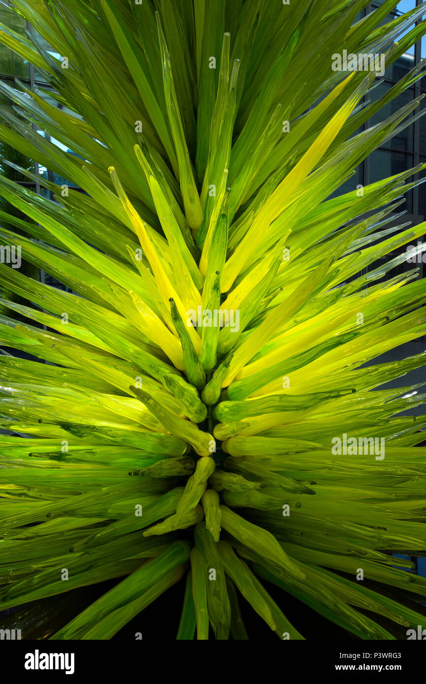 Lime Green Icicle Tower, Dale Chihuly, 2011, interior, Museum of Fine Arts, Boston, Mass, USA, North America Stock Photo