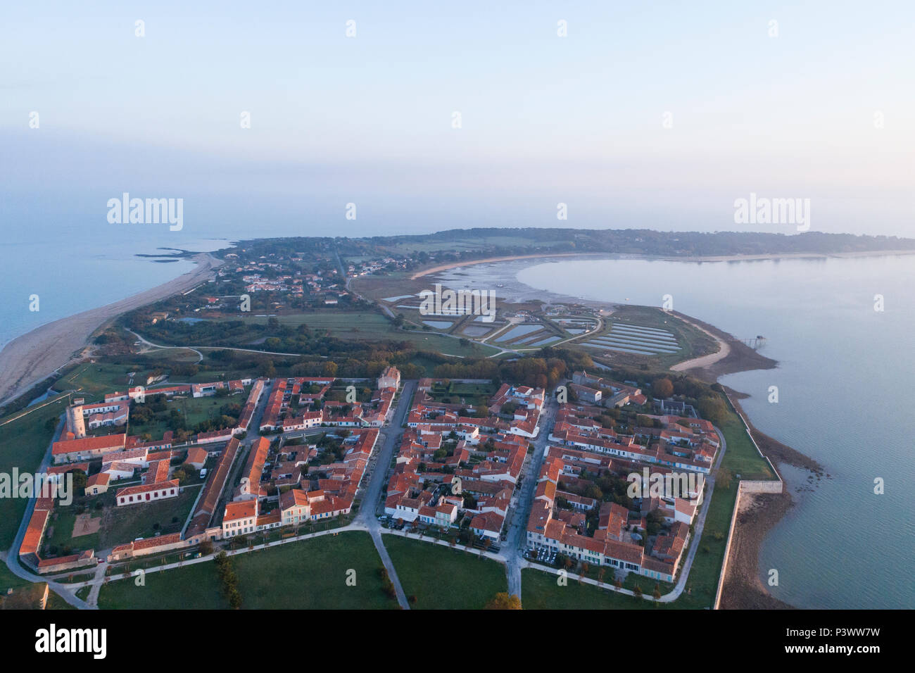 France, Charente Maritime, Ile d'Aix, fortified village by Vauban (aerial view) // France, Charente-Maritime (17), île d'Aix, Île-d'Aix, village forti Stock Photo