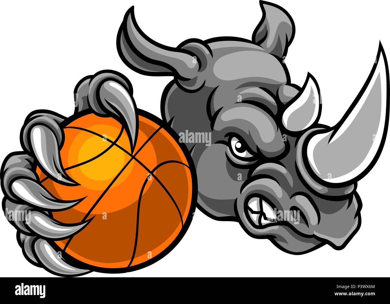 Rhino Holding Basketball Ball Mascot Stock Vector