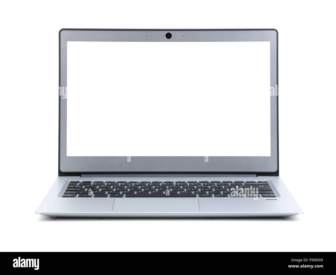 Laptop with blank white screen isolated Stock Photo