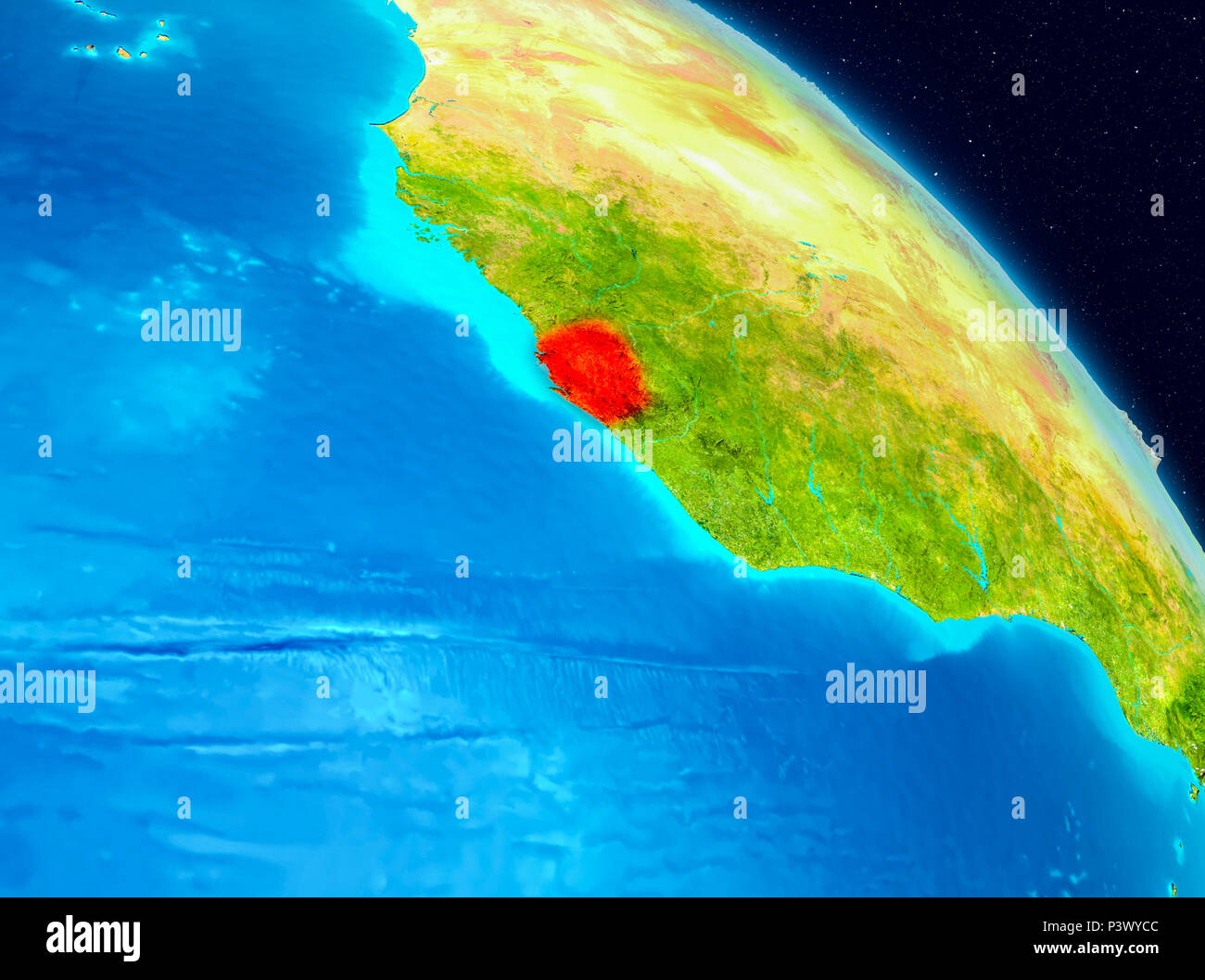 Space view of Sierra Leone highlighted in red on planet Earth. 3D ...