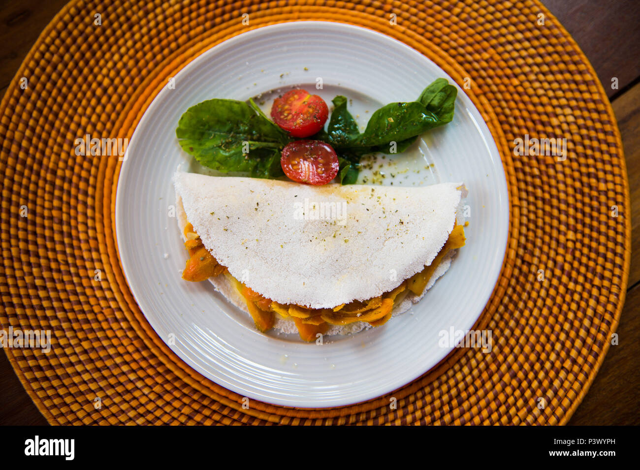 Tapioca com tucumã, comida típica de Manaus, Amazonas. Stock Photo