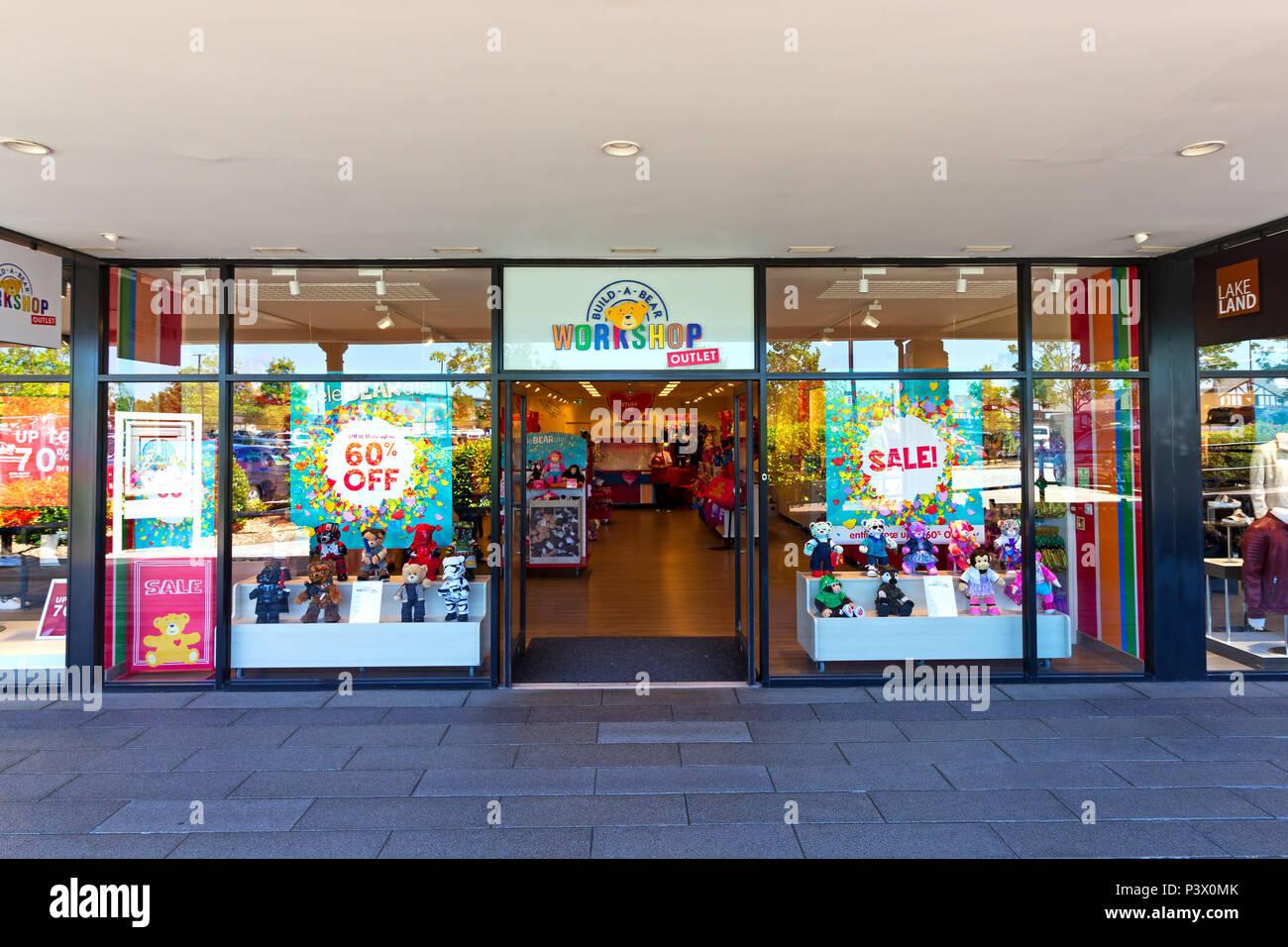 Shop frontage of the Build a Bear store at the Cheshire Oaks Designer Outlet, Ellesmere Port Cheshire. Stock Photo