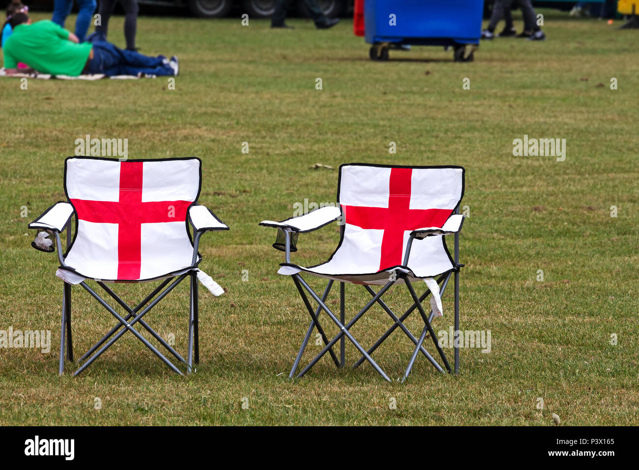 Picnic chairs with the flag of St at the Africa Oye Music