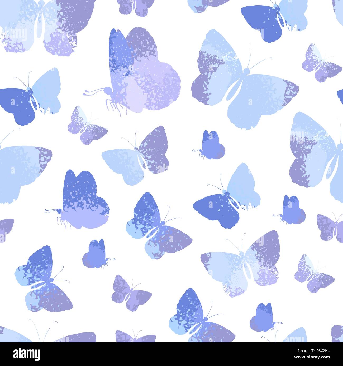 Seamless pattern with blue silhouettes watercolor butterflies isolated ...