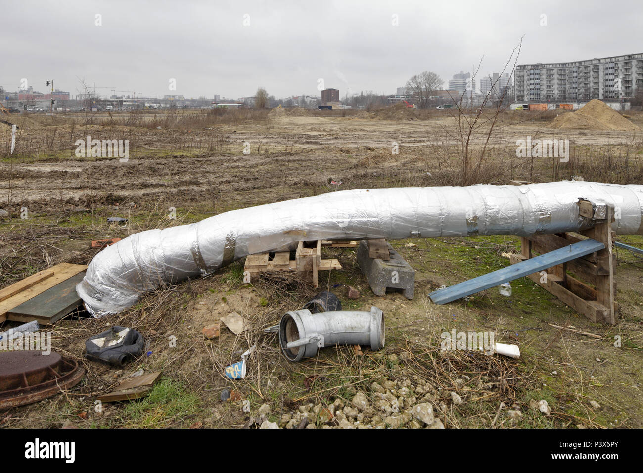Berlin, Germany, Isolated pipeline in Europacity in Heidestrasse in Berlin-Moabit Stock Photo