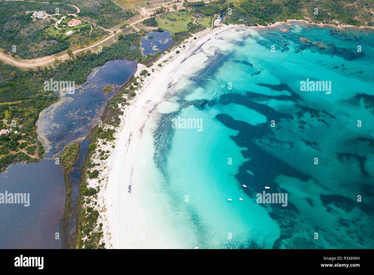 Aerial view of the Sardinian Emerald Coast, with its turquoise sea. Smeralda in Sardinia Island, is one of the most beautiful and famous coasts Stock - Alamy