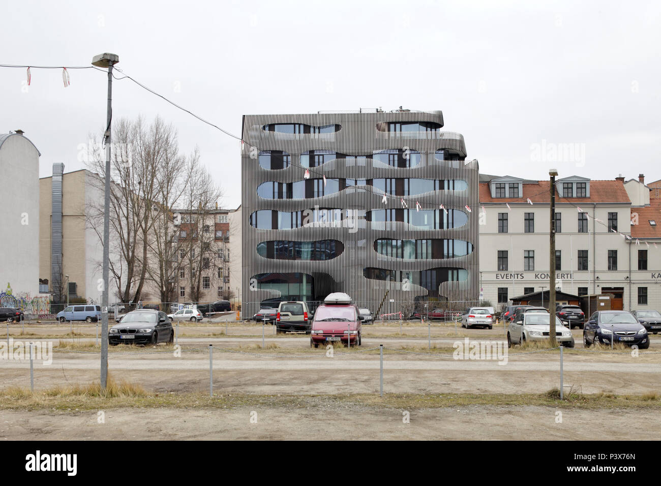 Berlin, Germany, undeveloped land on Tacheles in the Oranienburger Strasse in Berlin-Mitte, in the background the residential and commercial building, designed by the architect Juergen Mayer H Stock Photo