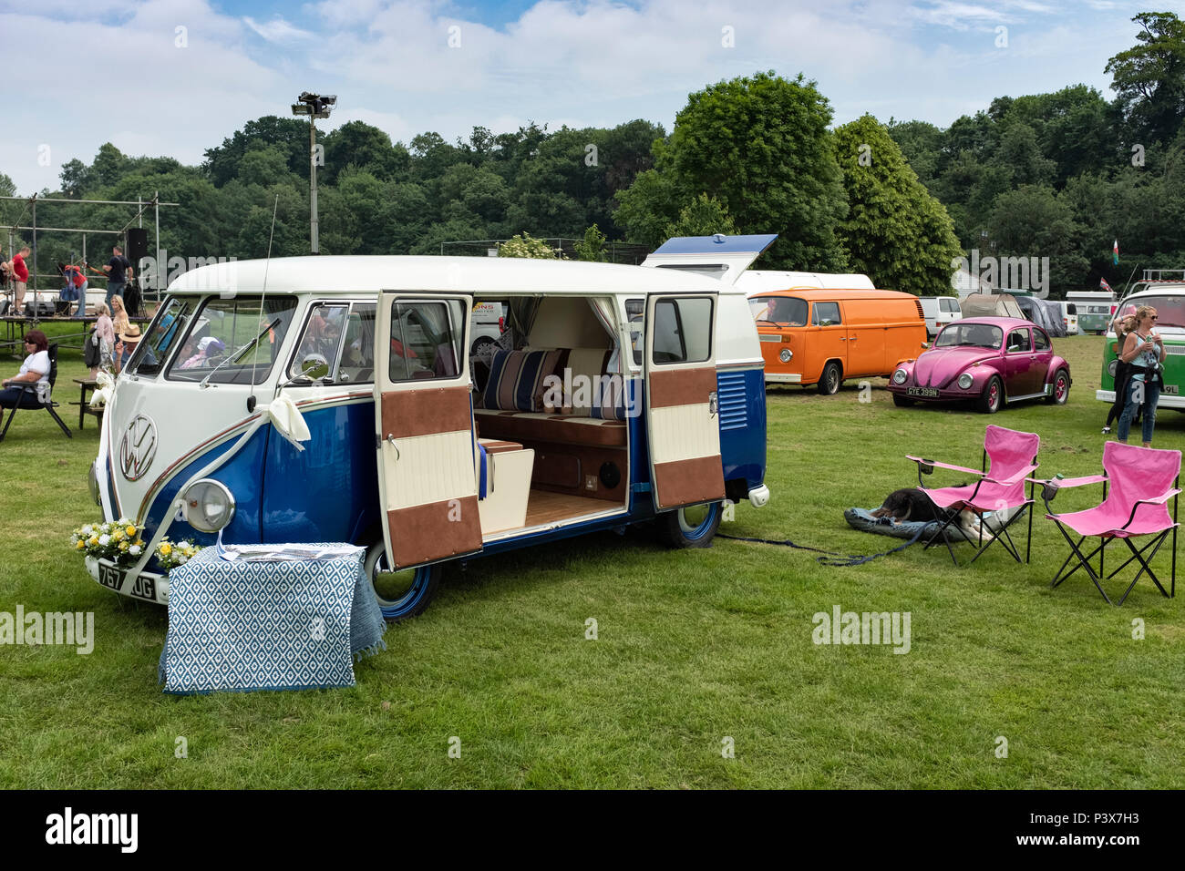 Classic split screen VW camper at the Dubs on the Wye show in June 2018. Stock Photo