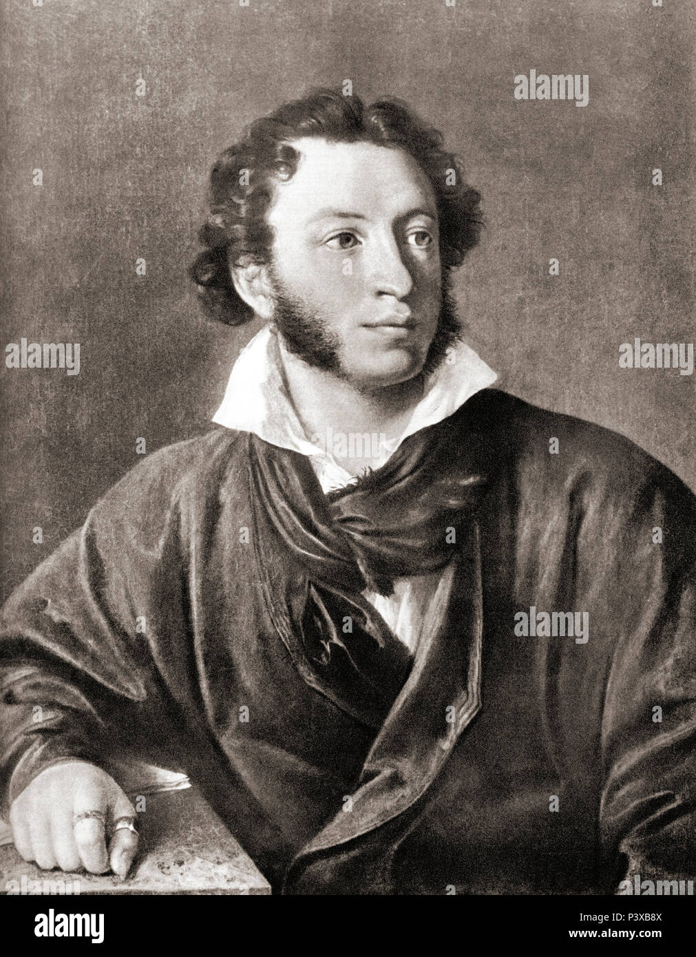 Alexander Sergeyevich Pushkin, 1799 – 1837.  Russian poet, playwright, and novelist of the Romantic era. After a contemporary print. Stock Photo