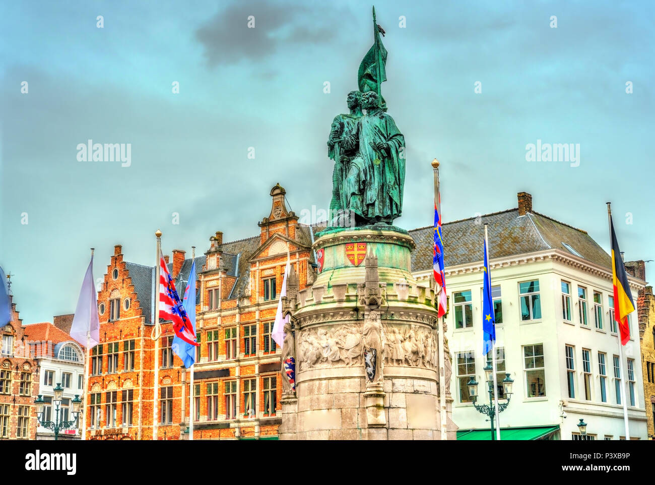 Statue of Jan Breydel and Pieter de Coninck in Bruges, Belgium Stock Photo
