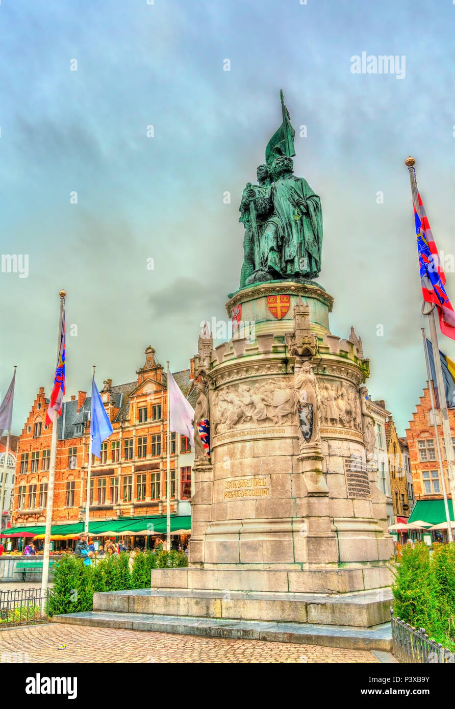 Statue of Jan Breydel and Pieter de Coninck in Bruges, Belgium Stock Photo