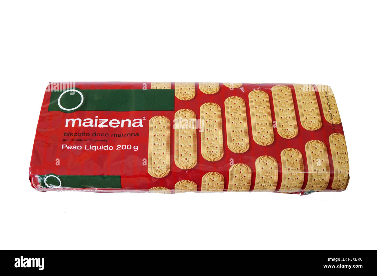Pacote de biscoitos/bolachas de amido de milho (maizena) com marca descaracterizada em fundo branco. Stock Photo