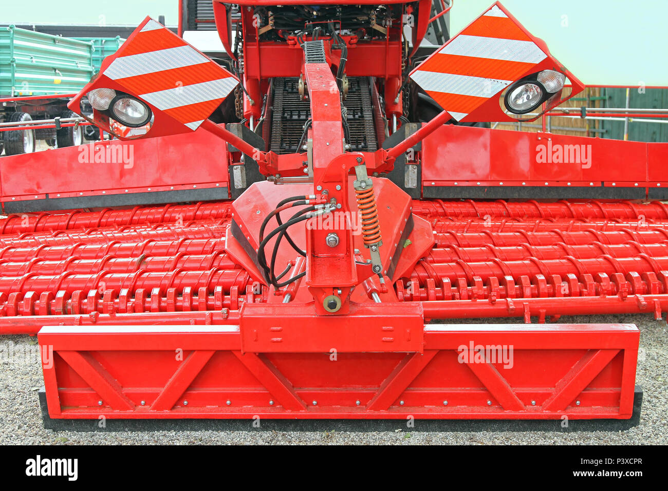 Red Combine Harvester With New Attachment Rollers Stock Photo Alamy