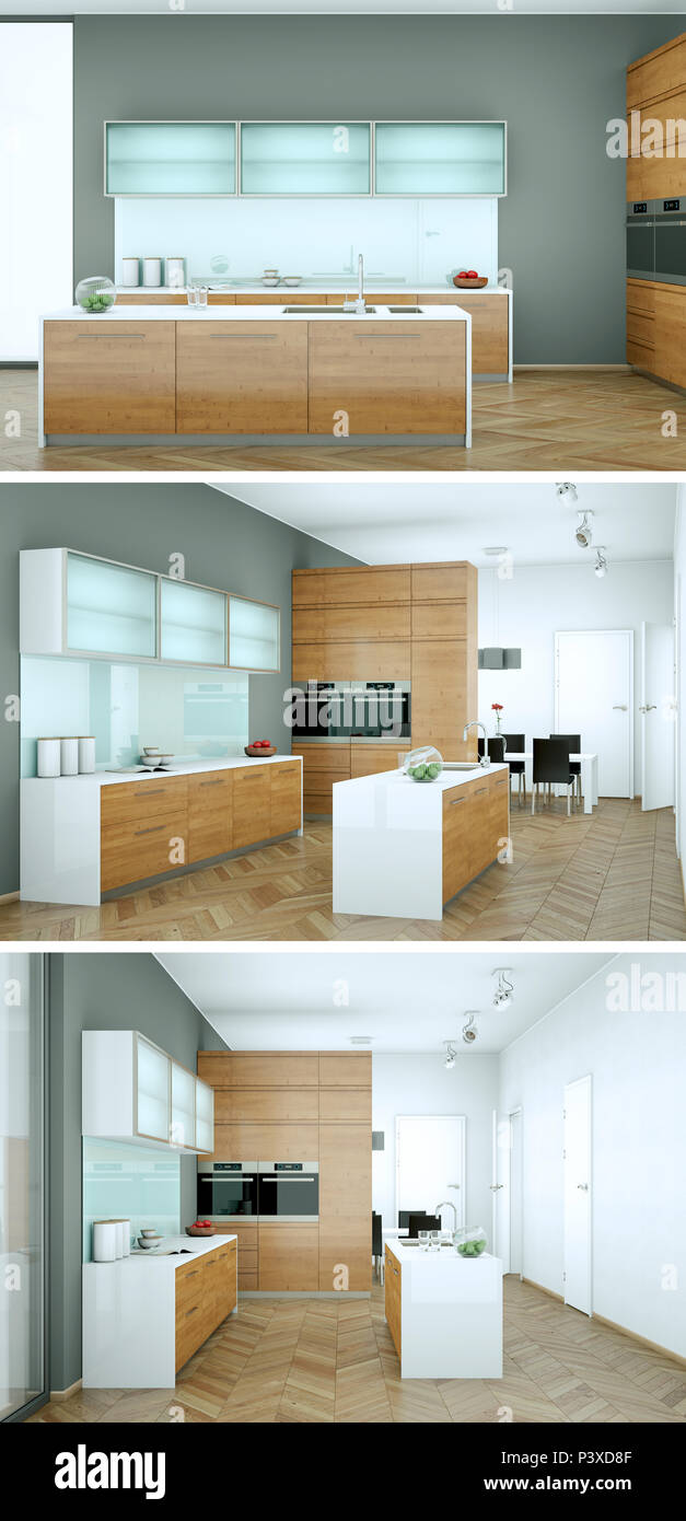 3d-illustration-of-three-views-of-a-modern-kitchen-with-a-beautiful-design-P3XD8F.jpg