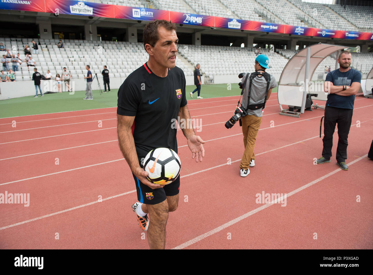 CLUJ NAPOCA, ROMANIA - JUNE 15, 2018: Football player of Barcelona Legends, Miguel Angel Nadal entering the field before a friendly match against Roma Stock Photo