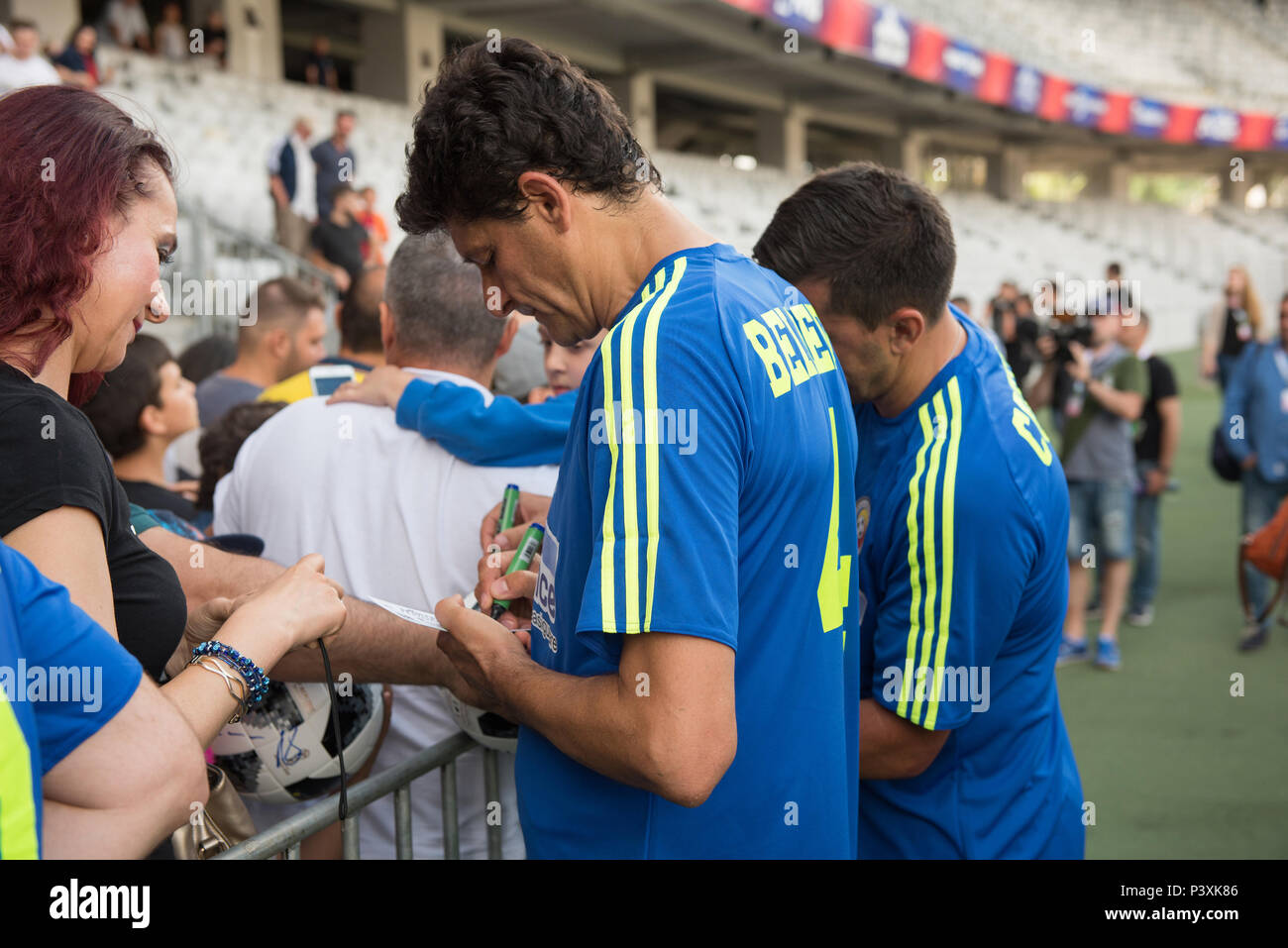 CLUJ NAPOCA, ROMANIA - JUNE 15, 2018: Football player Miodrag Belodedici from the Golden Team signing autographs during a match against Barcelona Lege Stock Photo