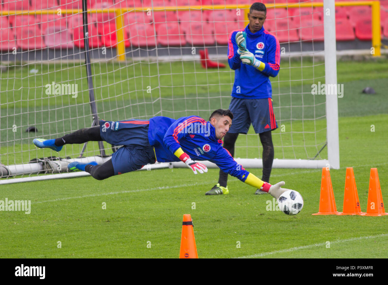 The goalkeeper Camilo Vargas training ar the Campin stadium in Bogota Stock Photo
