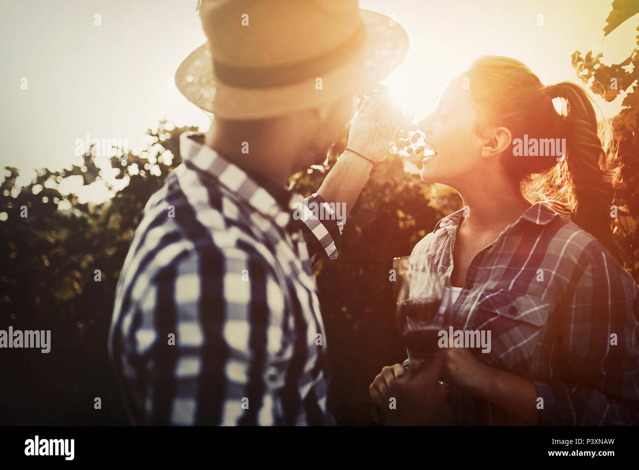 People tasting wine in vineyard Stock Photo - Alamy