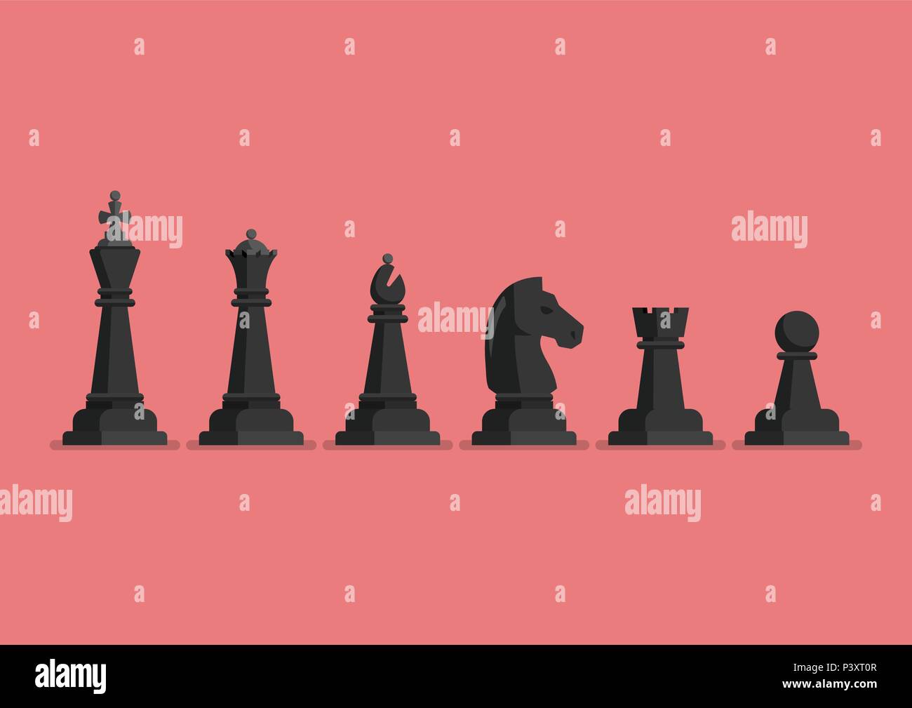 Black Chess Piece Vector Icons Set King Queen Bishop Knight Rook