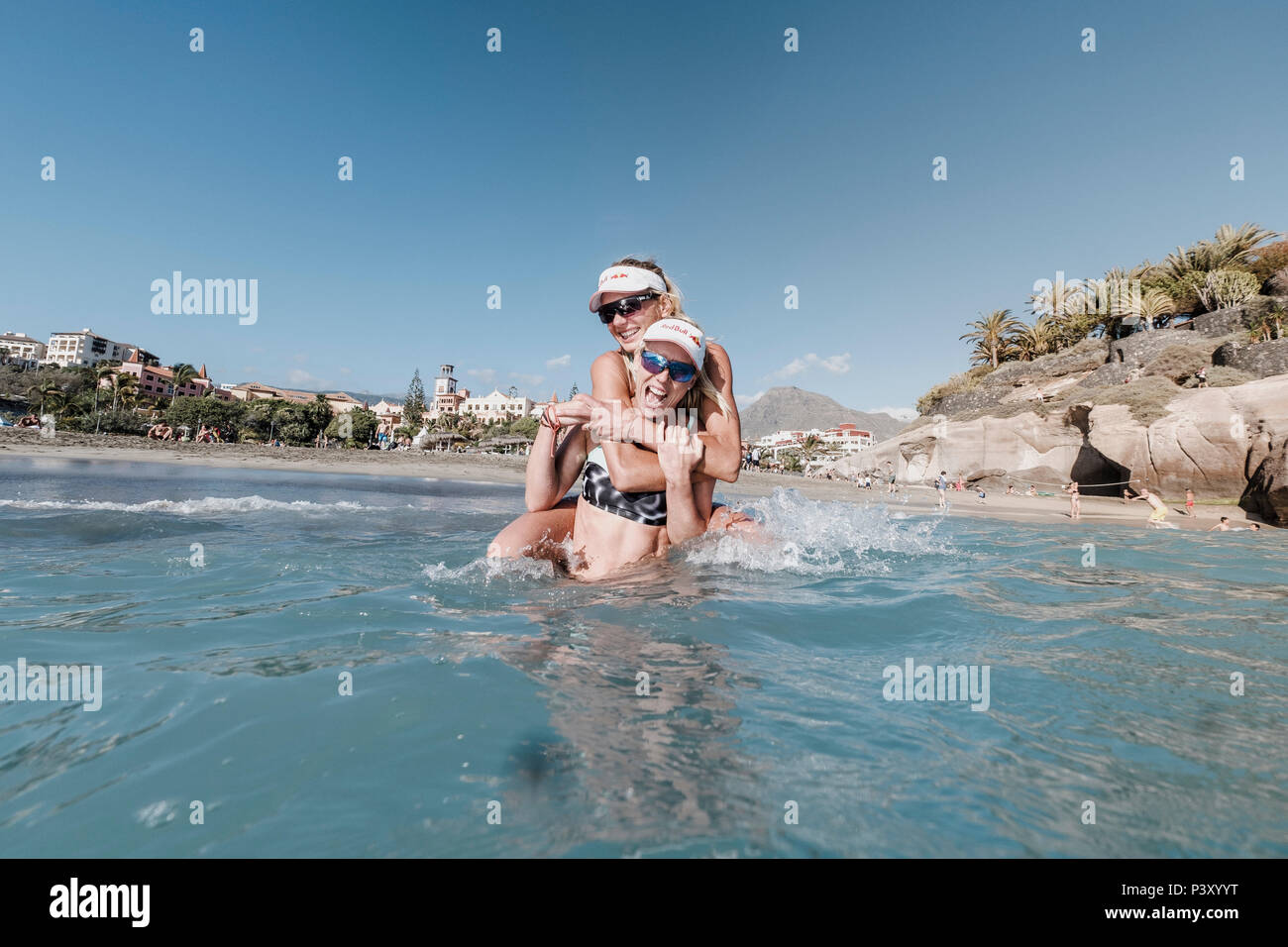 Beach Volley team, Maggie Kozuch, and Karla Borger, pose in bikini on the beach Stock Photo