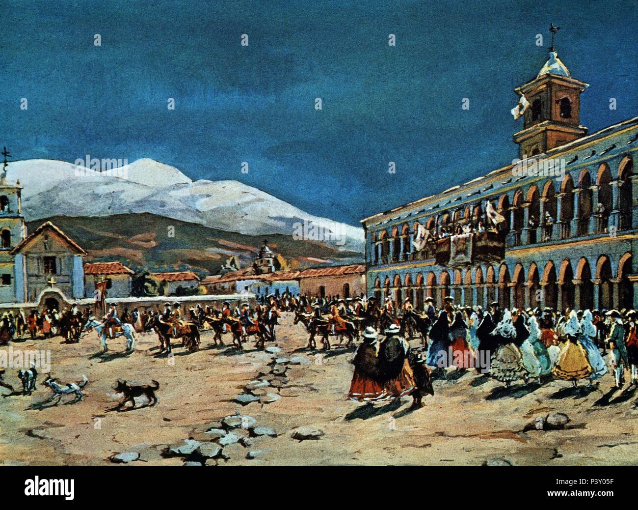 PASEO DEL PENDON REAL EN JUJUY - ARGENTINA - 1800 - GUACHE. Author: MATATS LEORICE. Location: MUSEO DE AMERICA-COLECCION, MADRID, SPAIN. Stock Photo