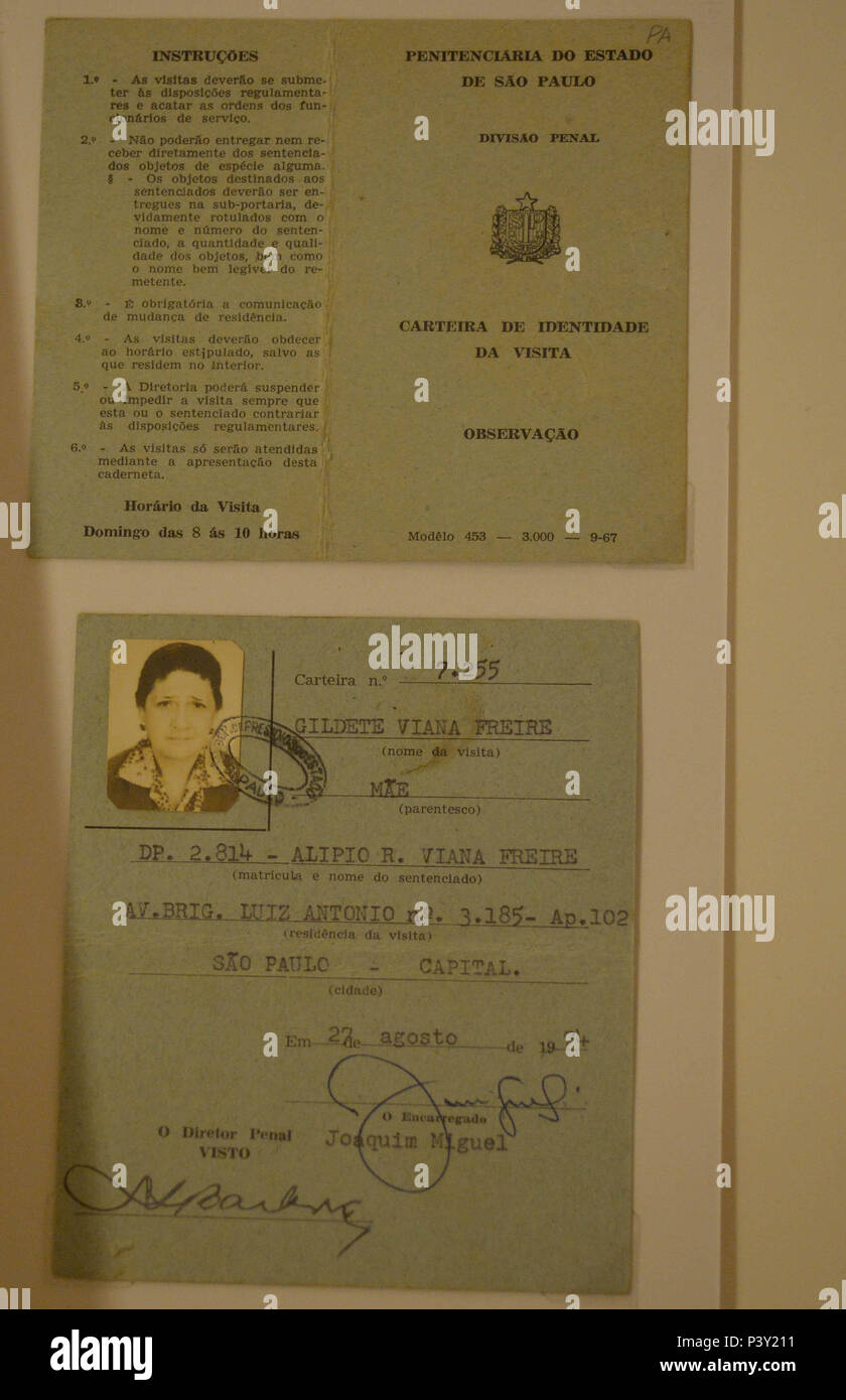 Carteira de Identidade da visita da Gildete Freire, mae de Alipio Freire na  exposicao Carta Aberta – Correspondências na Prisão no Memorial da  Resistência de São Paulo, localizado no centro de São