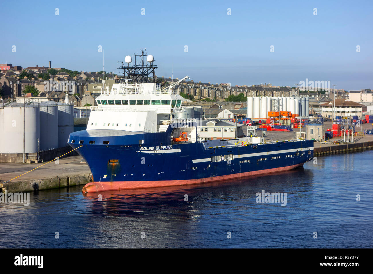 Solvik Supplier, offshore tug / supply ship docked in the Aberdeen port, Aberdeenshire, Scotland, UK Stock Photo