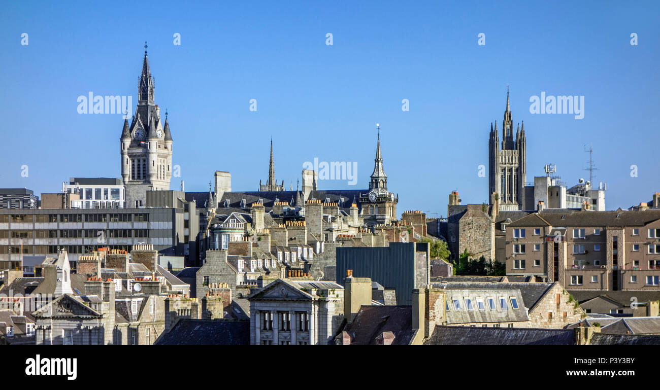 Skyline of the city Aberdeen showing the West Tower of the New Town House and the Marischal College, Aberdeenshire, Scotland, UK Stock Photo