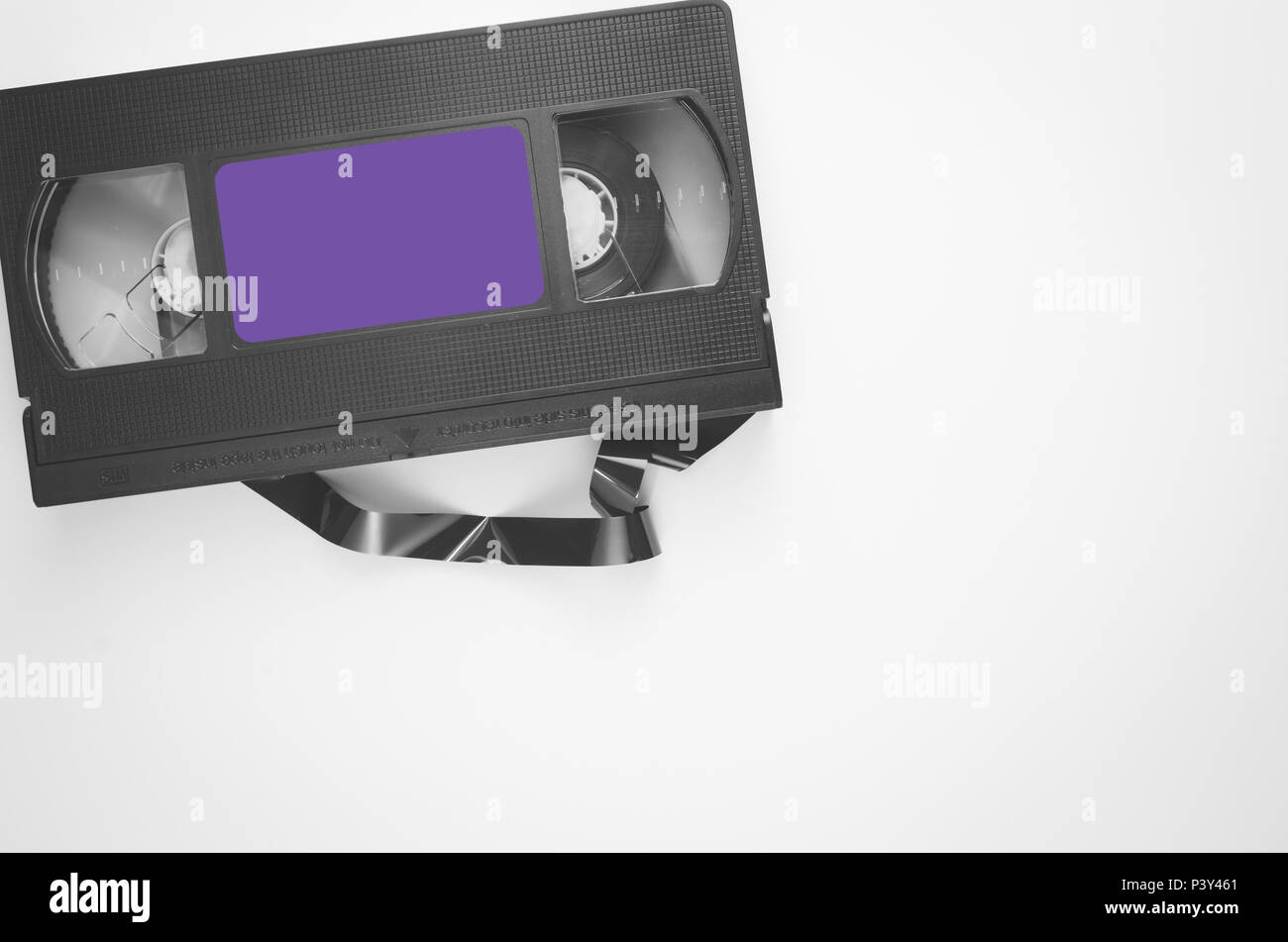 VHS compact tape analog recording cassette top view Stock