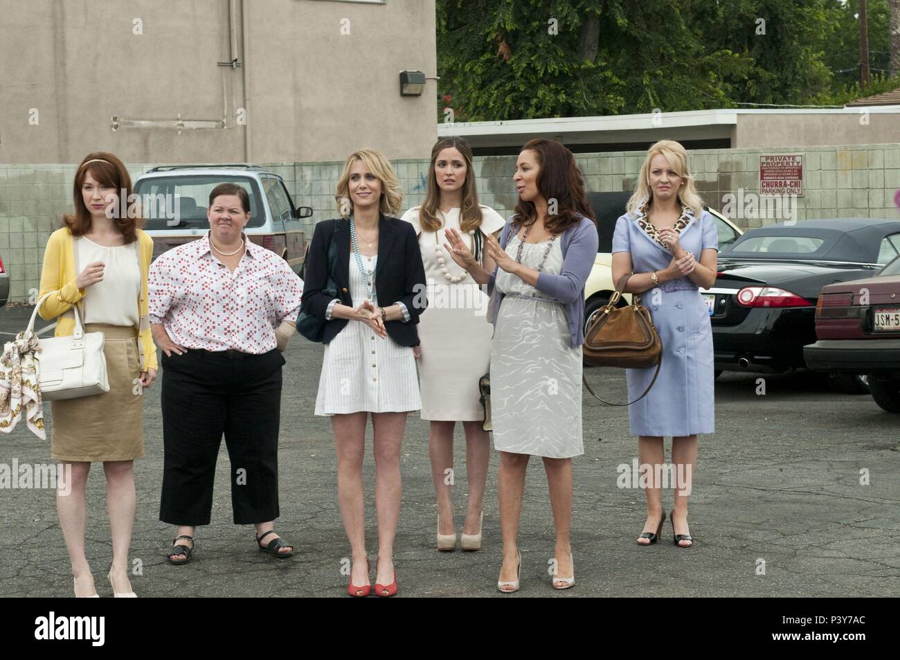 Original Film Title: BRIDESMAIDS.  English Title: BRIDESMAIDS.  Film Director: PAUL FEIG.  Year: 2011.  Stars: ROSE BYRNE; MELISSA MCCARTHY; WENDI MCLENDON-COVEY; MAYA RUDOLPH; KRISTEN WIIG; ELLIE KEMPER. Credit: UNIVERSAL PICTURES / Album Stock Photo