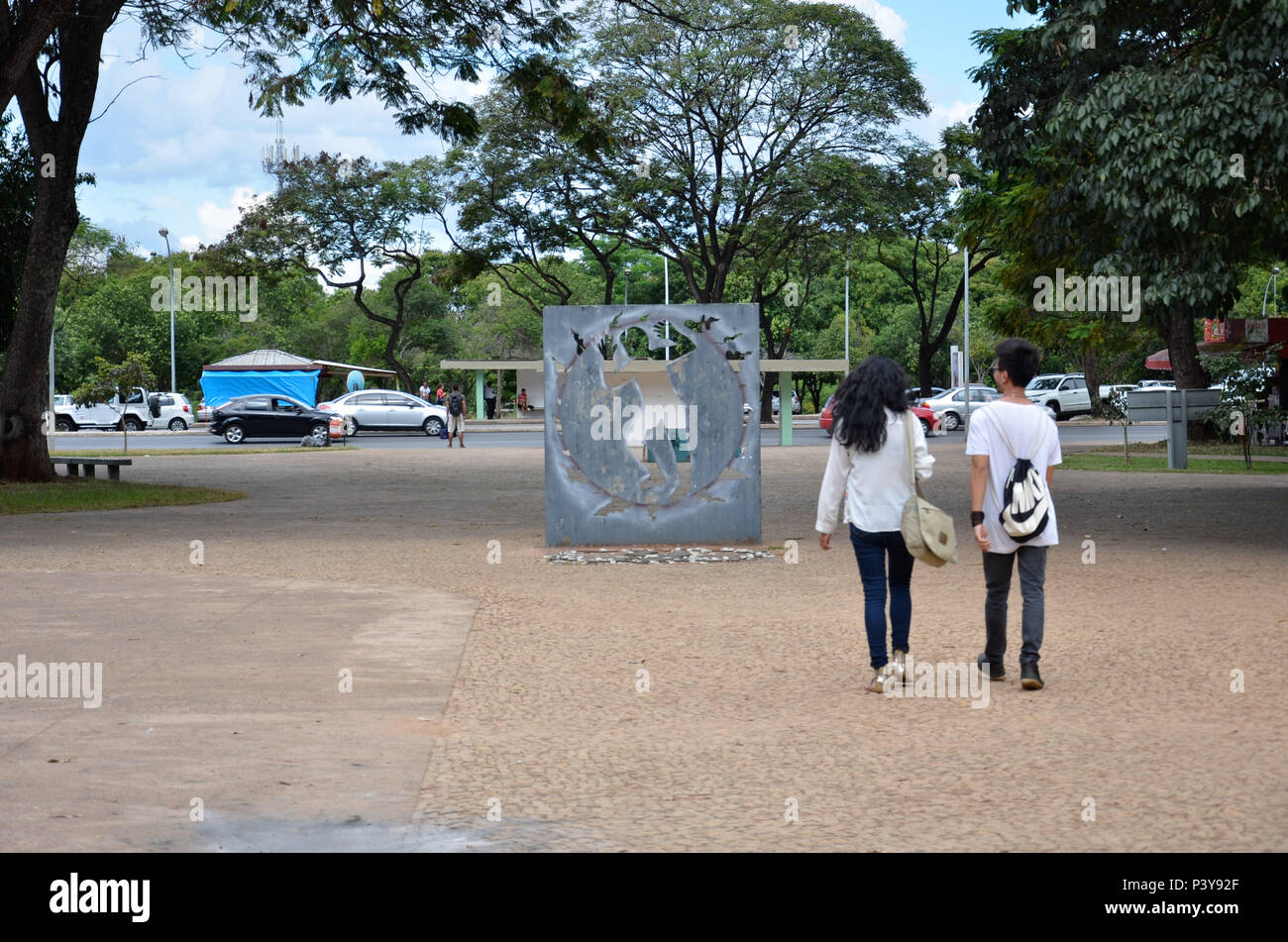 Praça do Compromisso, em Brasília. Conhecida também, como Praça do Índio. Foi batizada com esse nome como referência à tragédia do homicídio criminoso do Índio Galdino Jesus dos Santo. Stock Photo