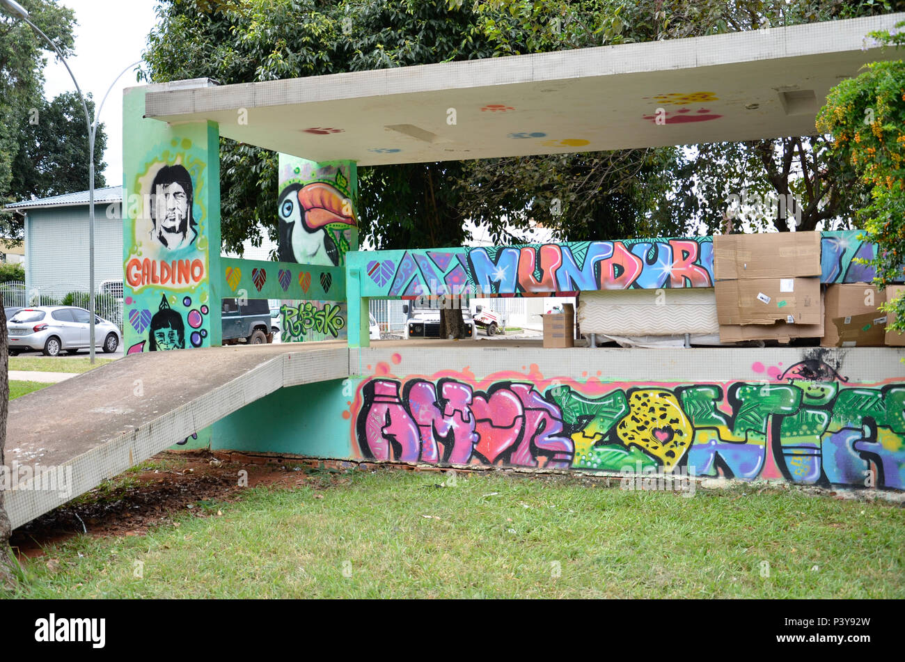 Praça do Compromisso, em Brasília. Conhecida também, como Praça do Índio. Foi batizada com esse nome como referência à tragédia do homicídio criminoso do Índio Galdino Jesus dos Santo. Stock Photo