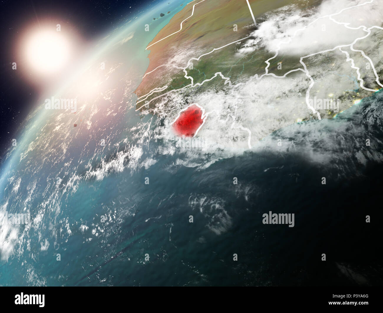 Sierra Leone during sunset highlighted in red on planet Earth with ...