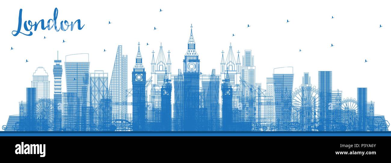 Outline London City Skyline with Blue Buildings. Vector Illustration ...