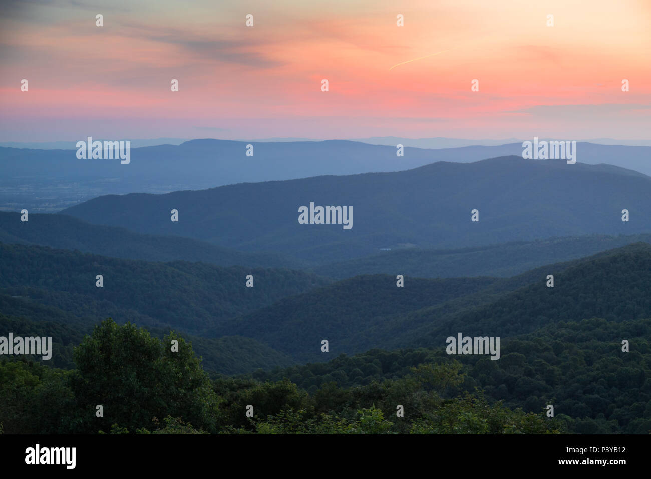 Beautiful dramatic sunset over the Blue Ridge Mountains and Shenandoah