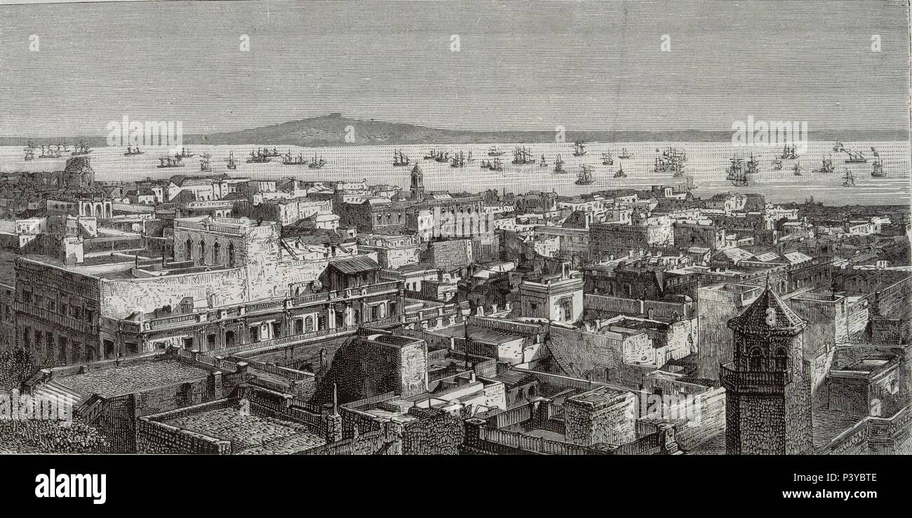 URUGUAY CIUDAD Y PUERTO DE MONTEVIDEO GRABADO SIGLO XIX Stock Photo