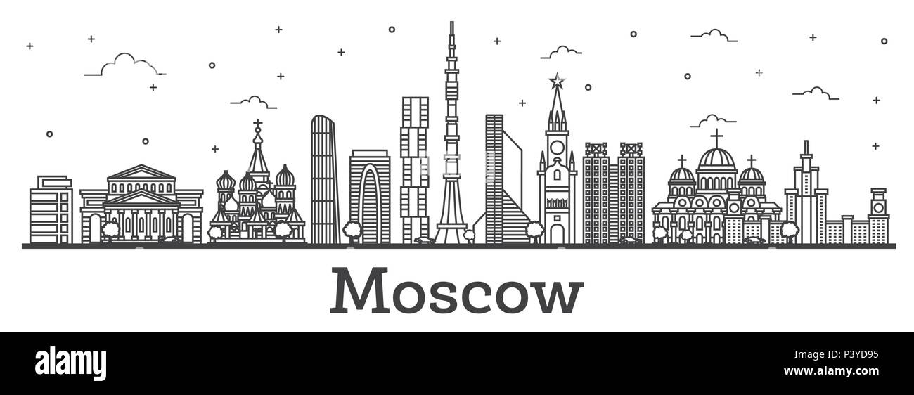 Outline Moscow Russia City Skyline with Modern and Historic Buildings ...